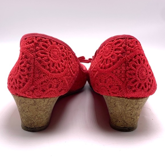 American Eagle Pink Peep Toe Crochet Cork Wedges - Picture 7 of 14